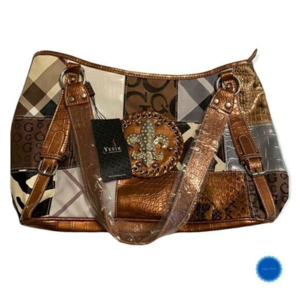 Stylish Brown Shoulder Bag with Patchwork Design